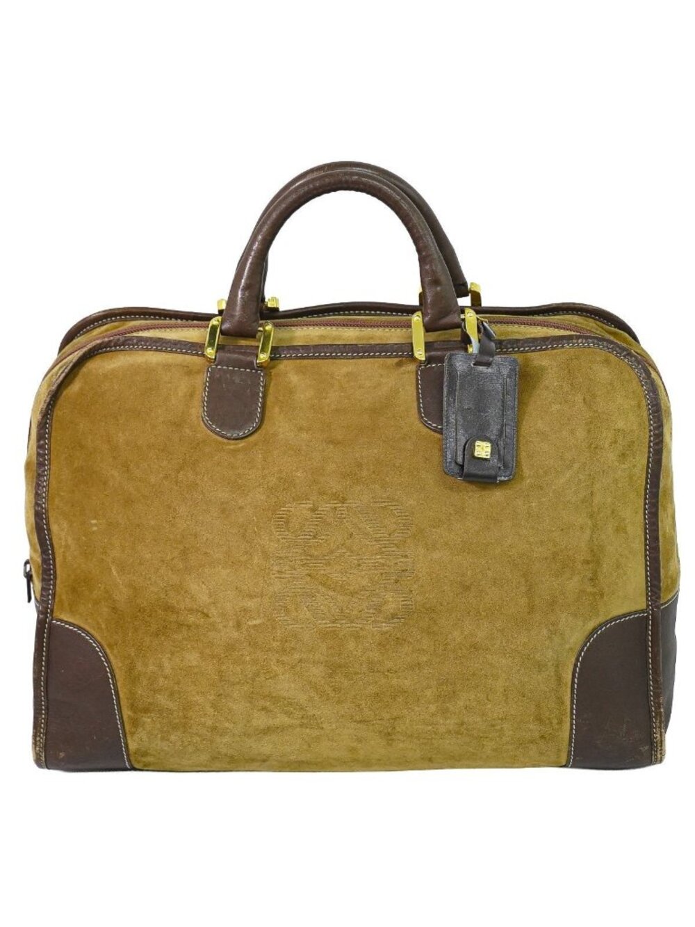 Loewe Amazona 40 Anagram Boston Bag Suede Leather Beige